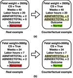 Use of What-if Scenarios to Help Explain Artificial Intelligence Models for Neonatal Health